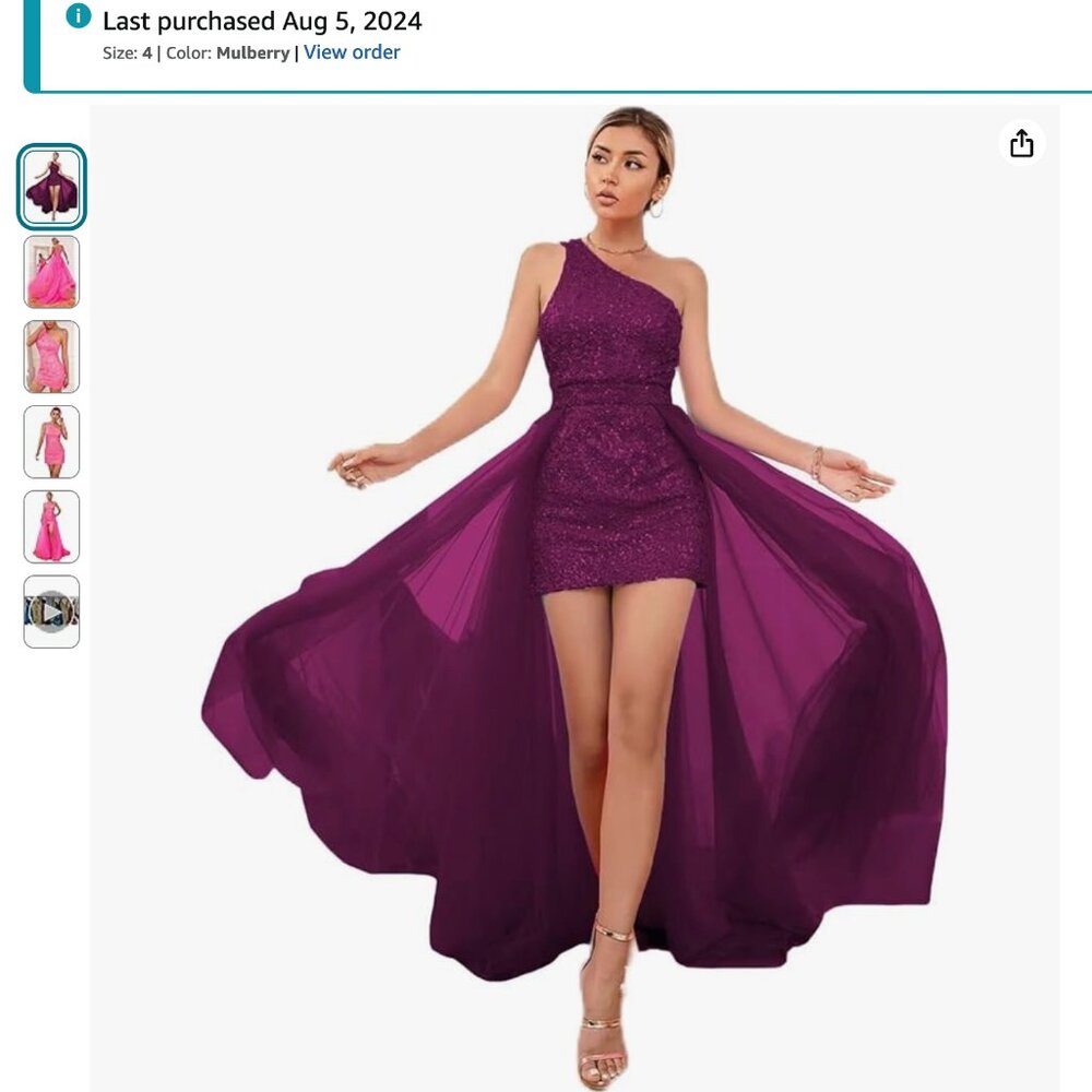 One Shoulder Short Prom Dresses with Detachable Train Sequin Homecoming Dresses